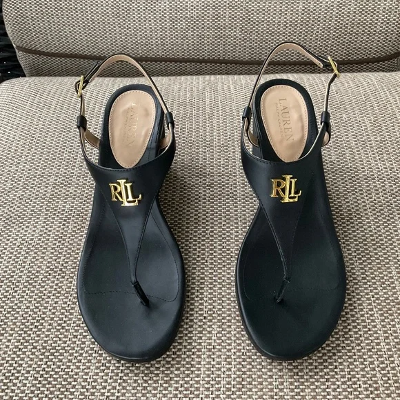 Black R L L wedge sandal,9 1/2. - Picture 1 of 8